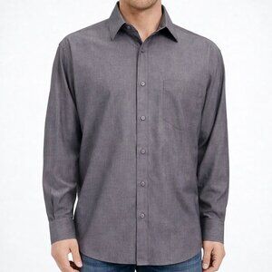 Johnston & Murphy Mens Easy Care Shirt Button Gray Micro-check Size XL